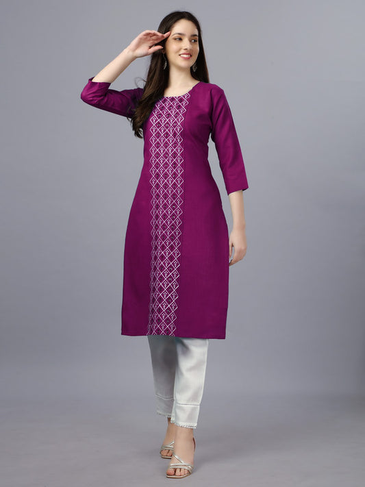 Wine Coloured Pure Cotton with Embroidery work Women Designer Daily wear Kurti!!