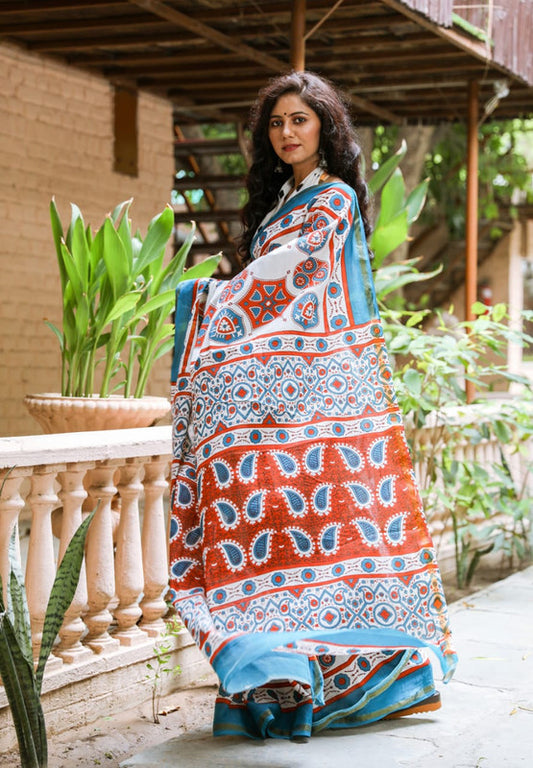 Brown Coloured Cotton Jari Border Saree with Blouse!!