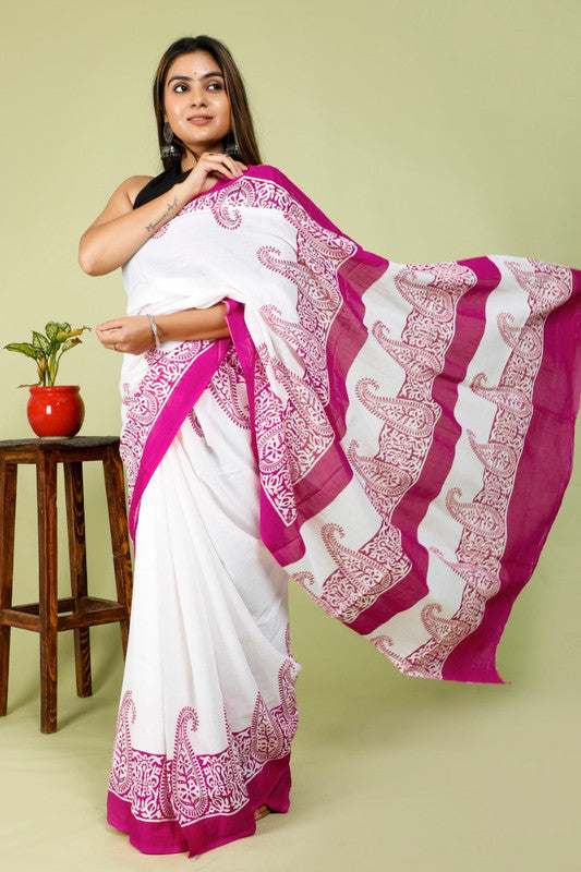 BEAUTIFUL HAND PRINTED MUL COTTON SAREE!!