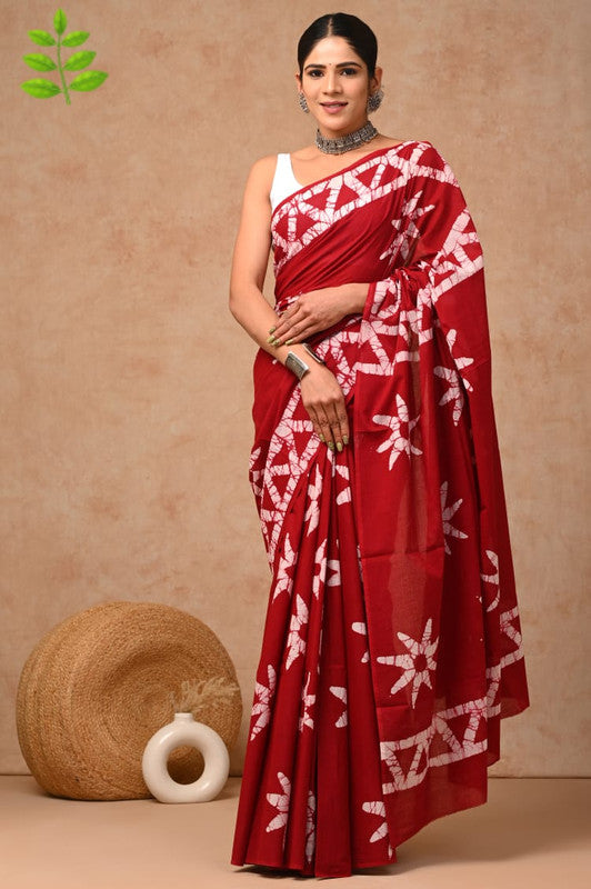 Red & White Coloured Beautiful Hand Block printed Women Daily/Party wear Pure Cotton Saree with Blouse!!