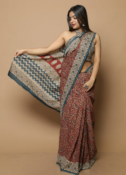 BEAUTIFUL HAND BLOCK  PRINTED COTTON SAREE