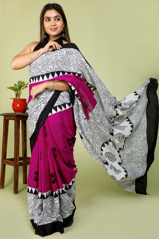 BEAUTIFUL HAND PRINTED MUL COTTON SAREE!!