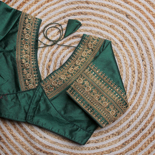 Green Coloured Pumpkin Silk with Embroidery work & Sequence Woman Designer Wedding Ready made Blouse - 38 Size Fits Up to 40 Inch!!