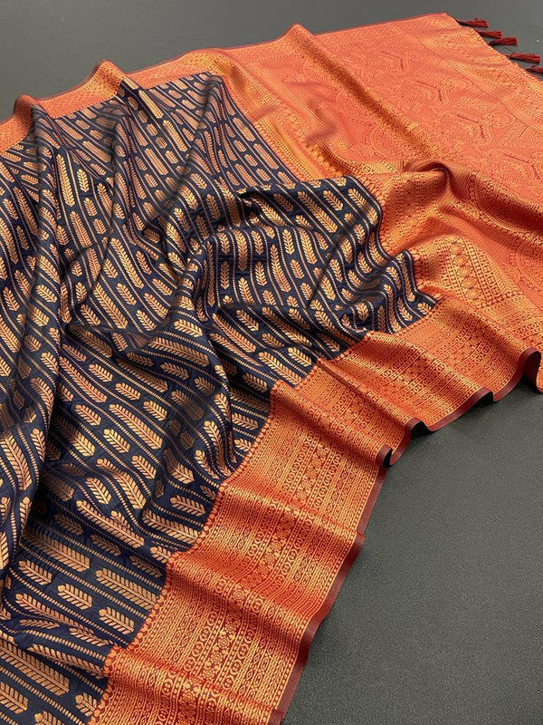 Blue & Brick Red Coloured Kubera Pattu with Rich Pallu Women Festival/Party wear Designer Kanjivaram Silk Saree with Blouse!!