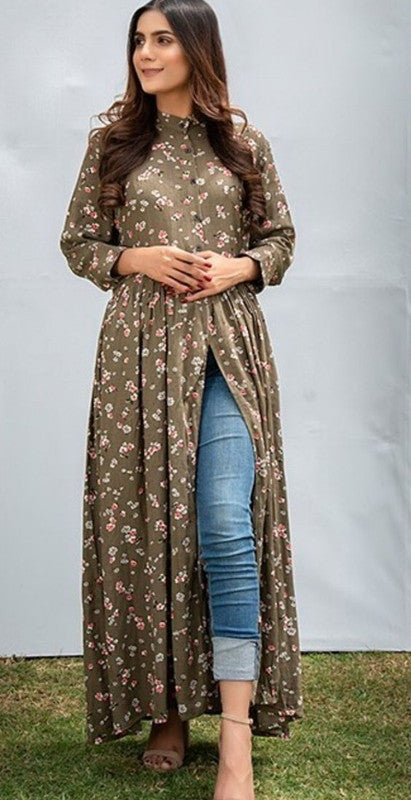 Light Brown & Multi Coloured Pure Cotton with Beautiful Digital Print Nayracut Women Designer Daily wear Kurti!!