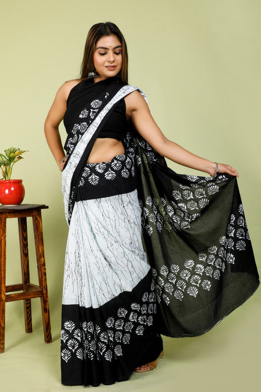 BEAUTIFUL HAND PRINTED MUL COTTON SAREE!!