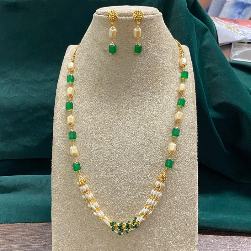 Green & Gold Kundan Gold Plating Exclusive party wear Jewellery Pearls Necklace set with Earrings!!