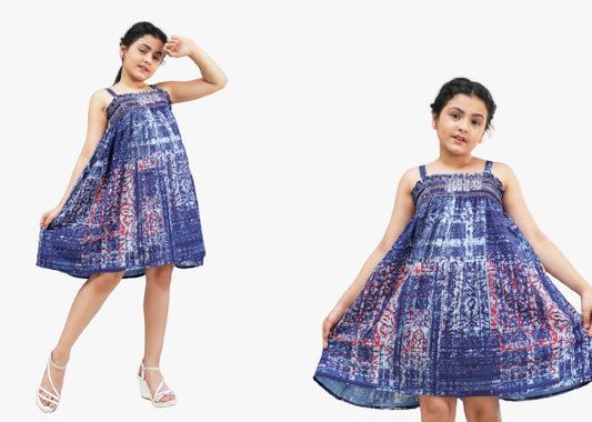 Blue Coloured Designer Printed Polireyon Girls Western Frock!!