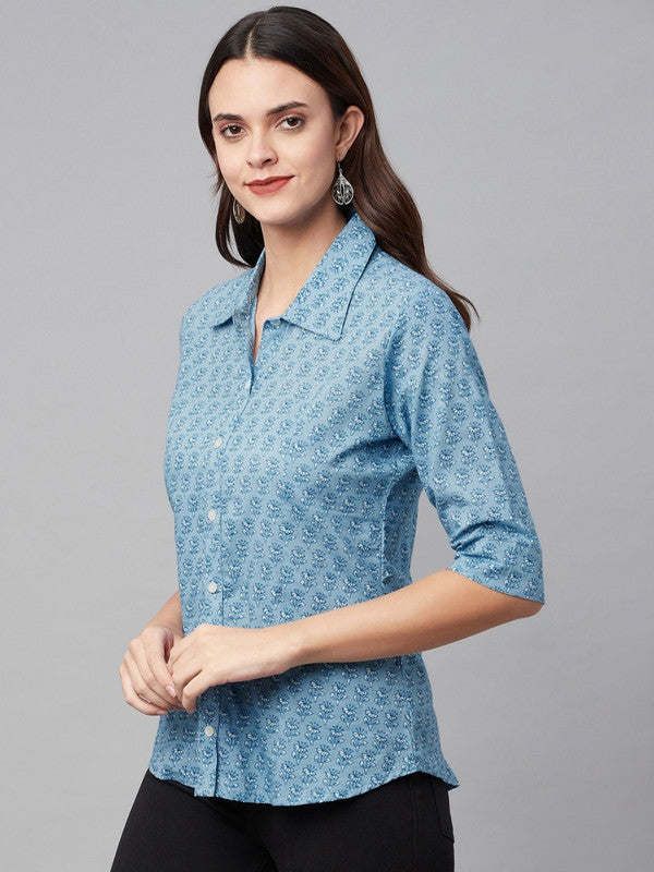 Blue floral printed opaque Casual shirt