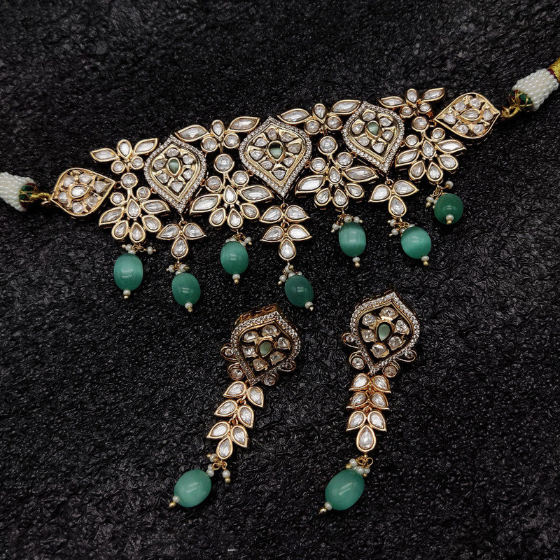 Exclusive Green Gold Plating Kundan jewellery Reverse AD Necklace set with Earrings!!