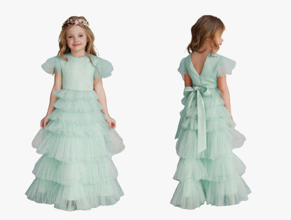 Pista Green Girls South Cotton with Soft net Partywear Designer Gown!!