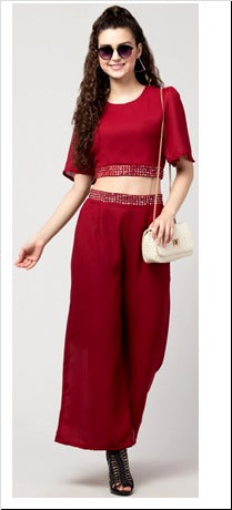 Beautiful Red Color Summercool Crop Top and Palazzo