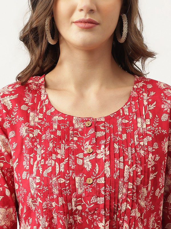 Maroon & Beige Coloured Pure Cotton Flower Print Round Neck Women Party/Daily wear Western A-Line Top!!