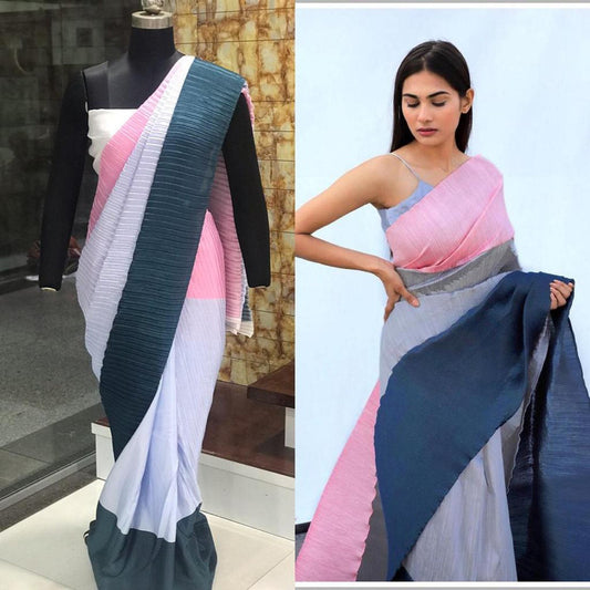 Celebrities Designer Saree On Chinon fabric Pallu