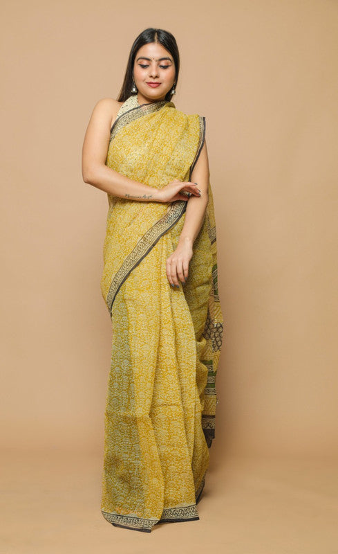 KOTA DORIA HAND BLOCK PRINTED COTTON  SAREE