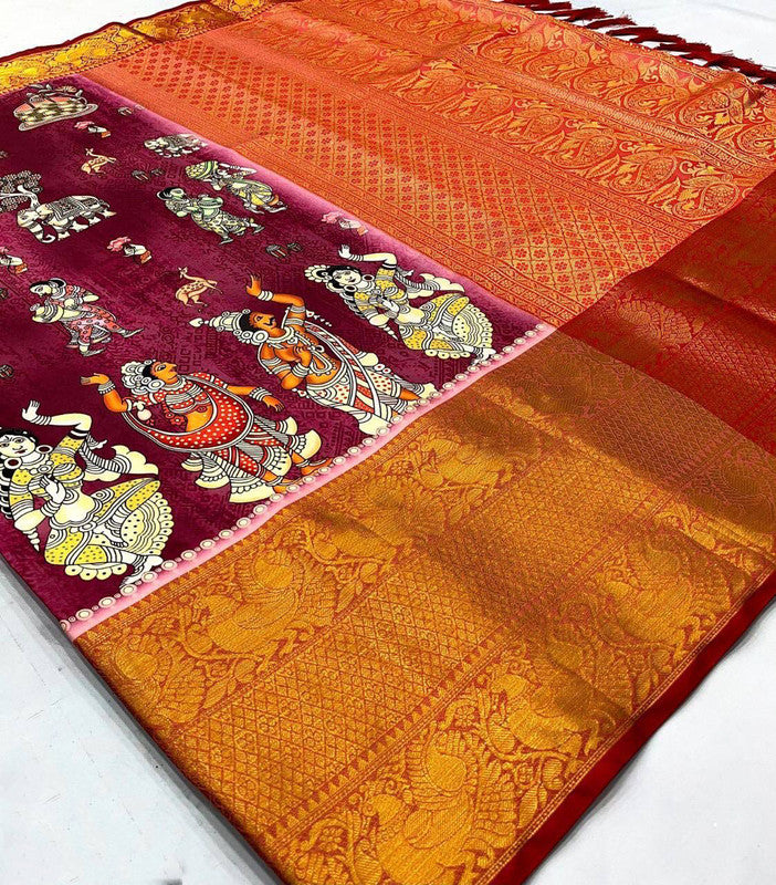 Women's Pure Kanchipuram Digital Printed Saree vt000242 - Silk sarees