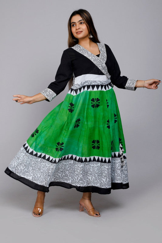 Green & Black Coloured Beautiful Designer Angrakha Pure Cotton Party wear Kurti!!