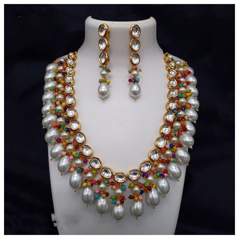 Premium Quality Multi Gold Plating Kundan Jewellery Necklace set with Earrings!!