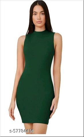 Green Rib Fabric Bodycon Dress FREE SIZE Up to 38Inch