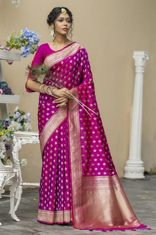 Dark Pink Coloured Soft Banarasi Katan Silk with Pure Zari Weaves fancy tassels Women Designer Party wear Saree with Blouse!!