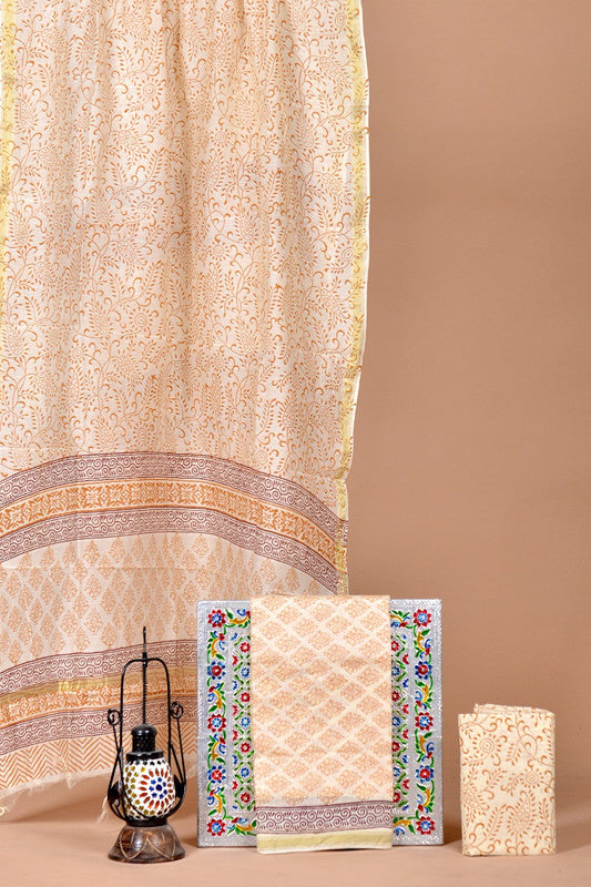 Beautiful Hand Print Chanderi Suits With Cotton Salwar & Chanderi Dupatta!!