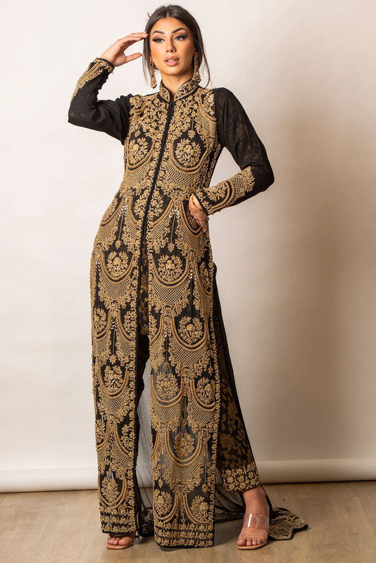 Brown & Gold Coloured Heavy Fox Georgette Thread & Sequence work Full Sleeves Women Fully Stitched Designer Party/Daily wear Suit with Pant & Soft Net Dupatta!!