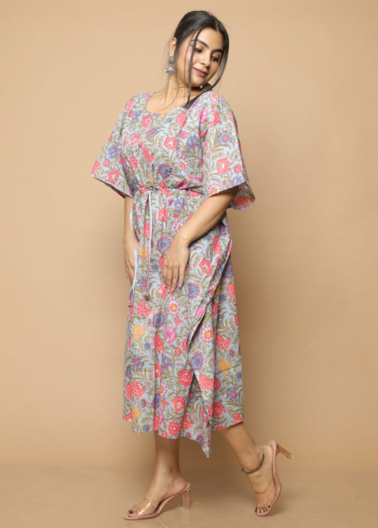 COTTON KAFTAN ALL OVER PRINT MAXI NIGHT DRESS|FREE SIZE|