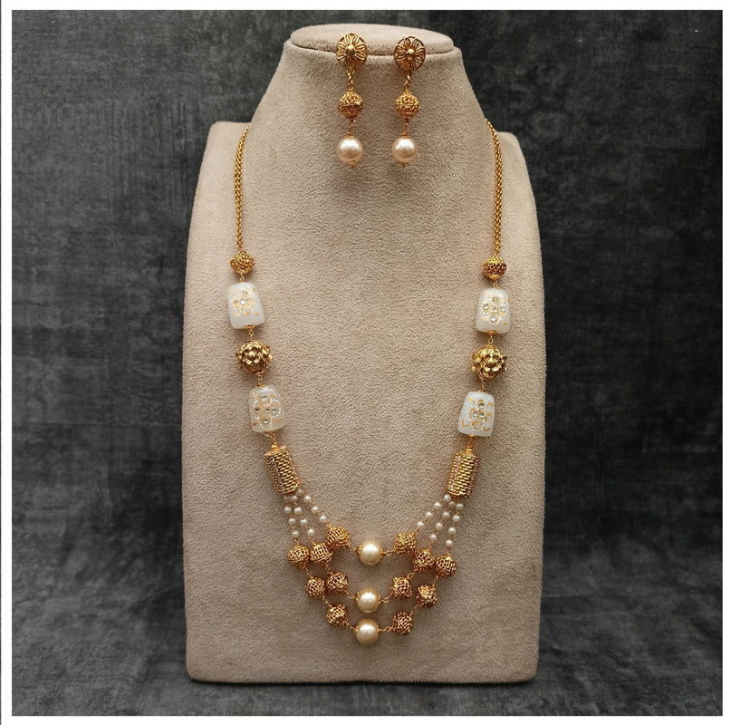 White coloured Beautiful Brass Gold plating Mala Jewellery set with Earrings!!