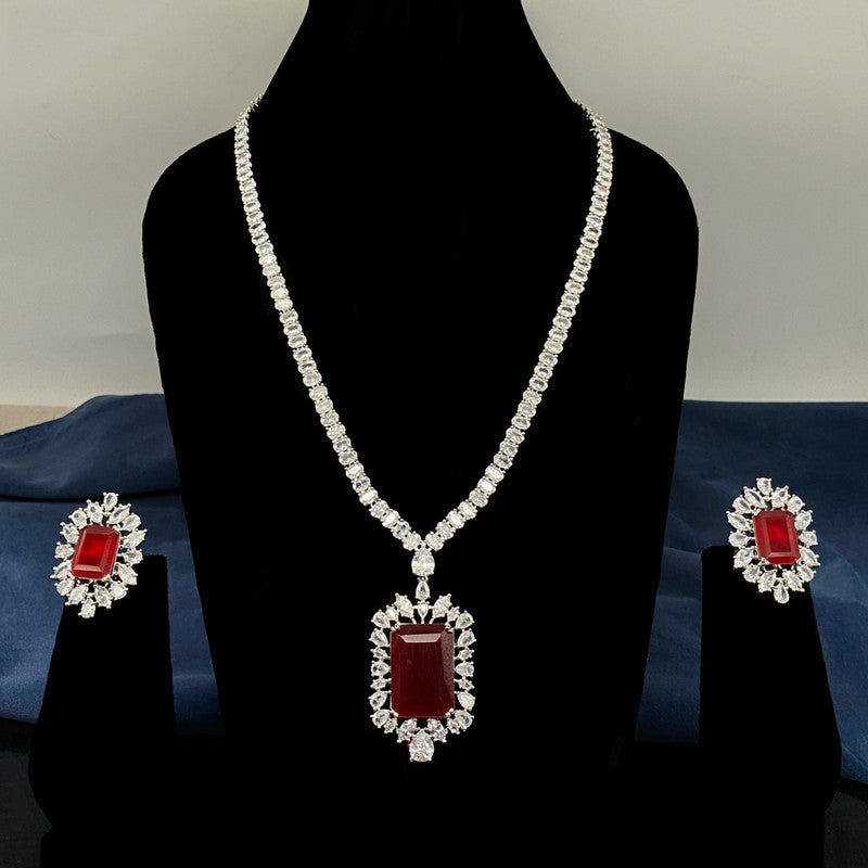 Beautiful Maroon & White Coloured Premium Quality Pure Brass Long Real American Diamonds Jewellery set with Earrings!!