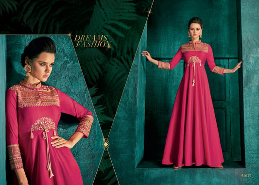 Pink Coloured Triva Silk with Heavy Embroidery work Party wear Gown!!