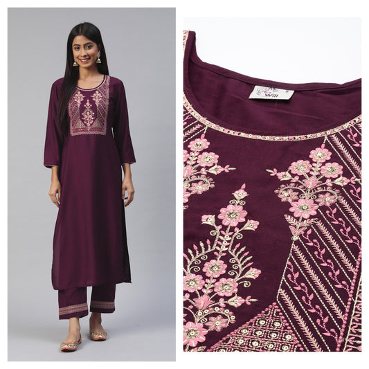 Muslin Sequence Embroidered Kurti and Bottom!!