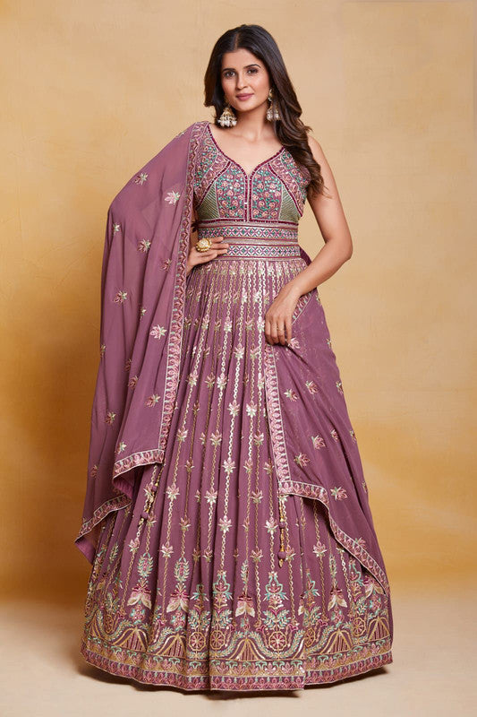 Onion Pink Coloured Georgette with Sequence Thread Mirror Work Woman Designer Party wear Lehenga Choli with Dupatta!!