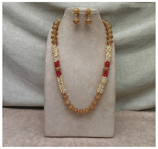 Beautiful Gold & Multi Coloured Premium Quality Pure Brass Gold Plating Long Mala Jewellery set with Earrings!!