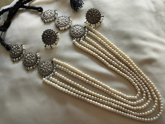 Beautiful Silver Look Fine Quality Pearls Necklace set with Earings - Mala jewellery set!!