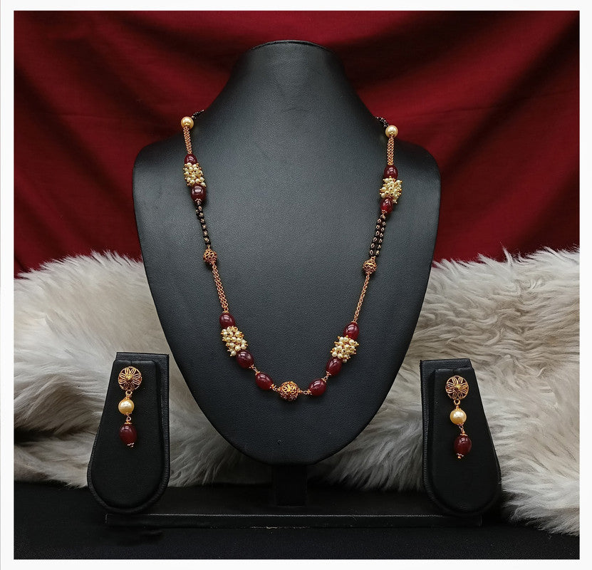 Beautiful Gold & Brown Coloured Premium Quality Pure Copper Gold Plating Brass Mala with Earrings for Women!!