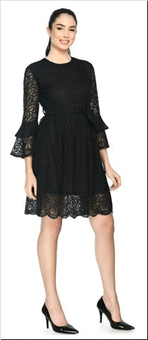 Black Women Fit and Flare Lace Fabric Dres FREE SIZE( Up to L 38 size)