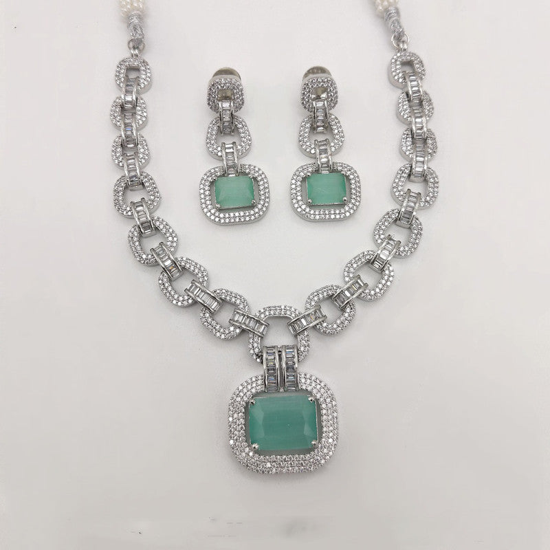 Premium Quality Light Green Silver Plating AD jewellery Necklace Set with Earrings!!