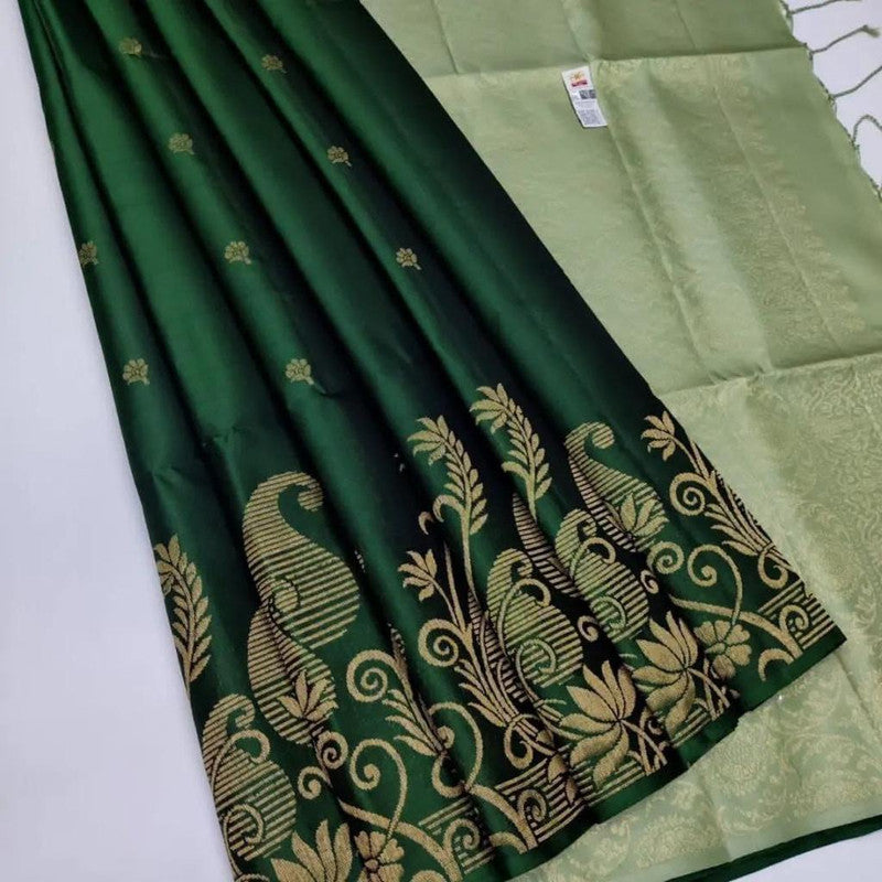 Green & Multi Coloured Flower Motifs with Kerry designs Women Party wear Soft Lichi Kanchipuram Silk Saree with Blouse!!