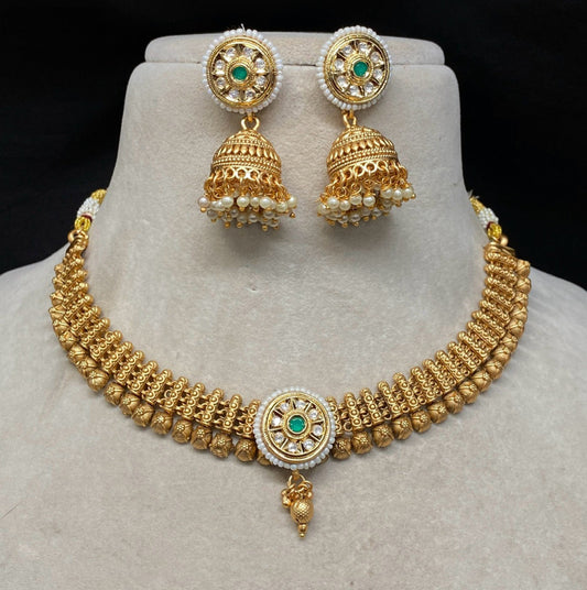 Gold & White Coloured Pure Copper with Rajwadi Plating Women Designer Necklace with Jhumka Earrings!!