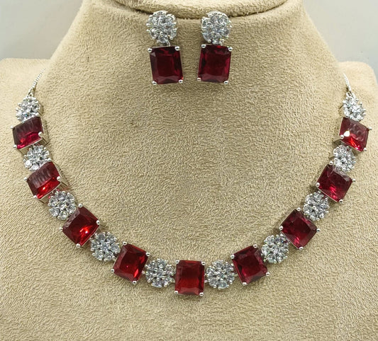 Maroon & White Coloured Premium American Diamonds Real Kundan Women Designer Necklace Set with Earrings!!