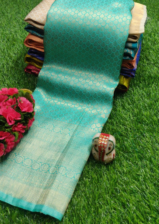 FABULOUS  SOFT SILK FABRIC WITH COPPER JARI AND CONTRAST BORDER &  RICH GRAND PALLU,