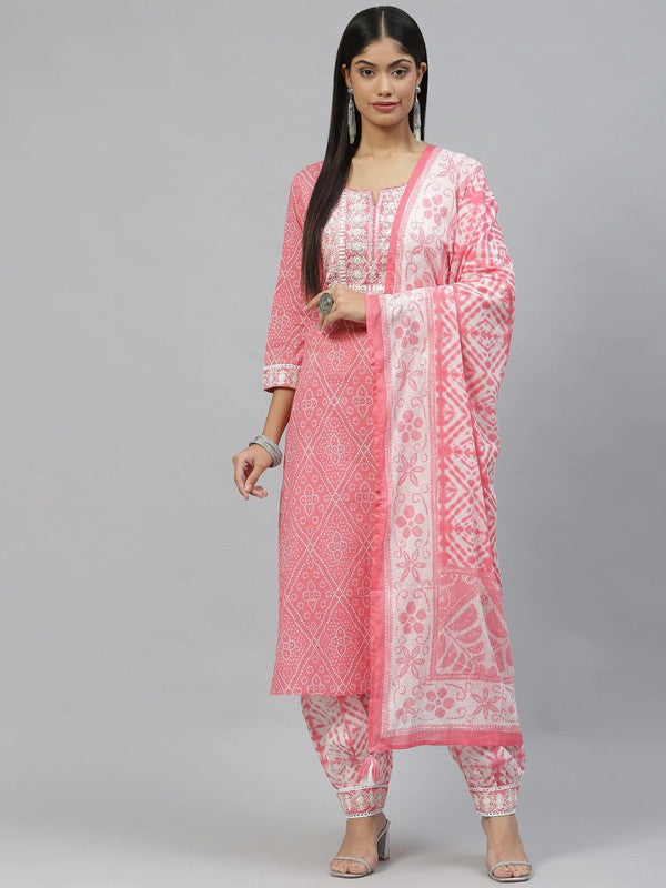 Pink & white Bandhani  printed Kurta with Salwar and dupatta!!