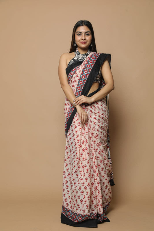 HAND PRINTED MUL COTTON SAREE