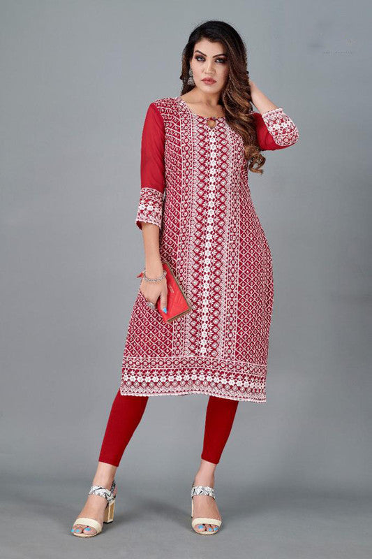 RED HEAVY GORGETTE WITH SIFLI WORK PARTY WEAR KURTI!!