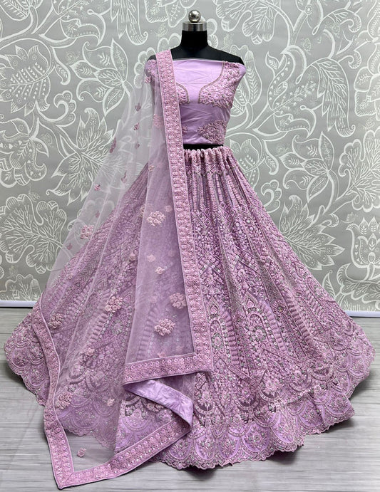 Lavander Coloured Premium Net with Dori Zircon Diamond Sequins work Woman Wedding Designer Party wear  Lehenga Choli & Dupatta!!