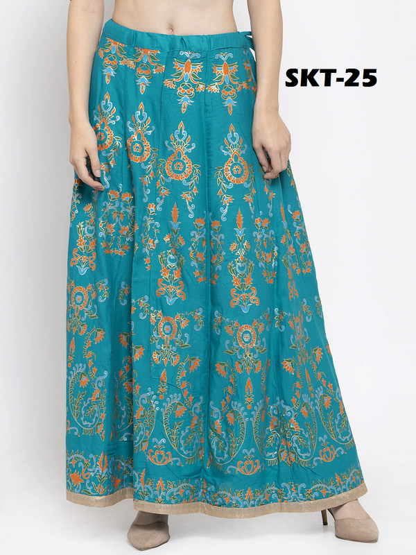 Multi Print Rama Green coloured Rayon Skirt Free Size( 28 to 40 Inch)!!