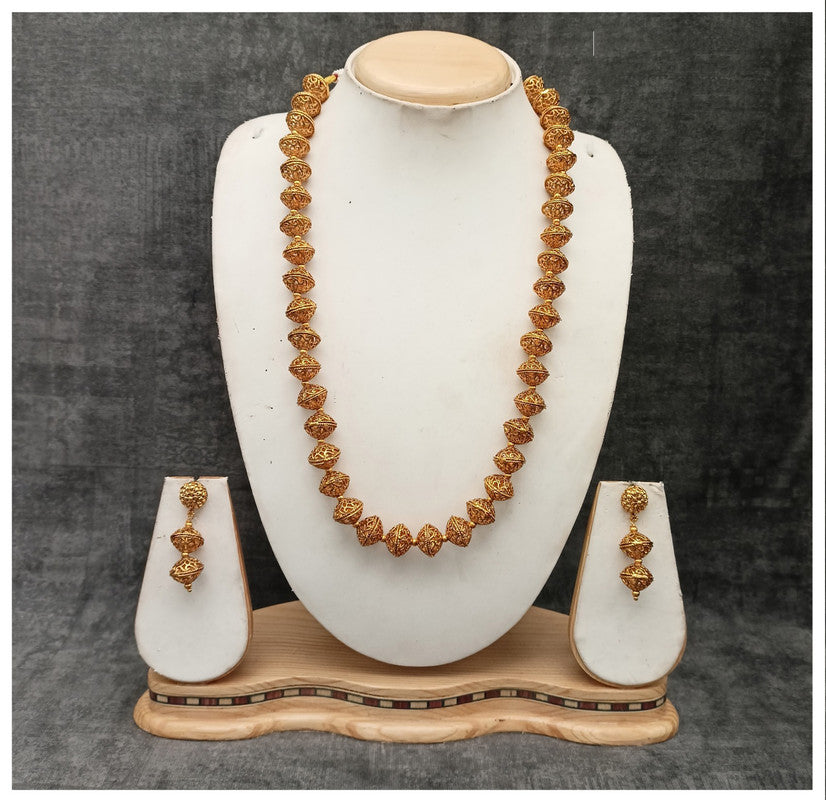 Beautiful Gold Coloured Premium Quality Pure Brass Gold Plating Long Mala Jewellery set with Earrings!!