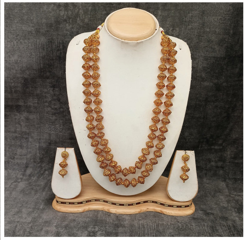 Beautiful Gold Coloured Premium Quality Pure Brass Gold Plating Long Mala Jewellery set with Earrings!!