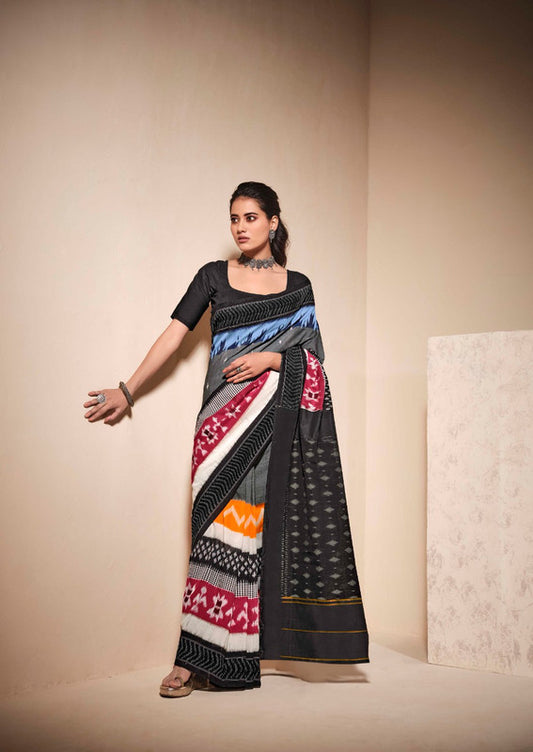 Designer Mul Mul Cotton Saree with ikkat Print