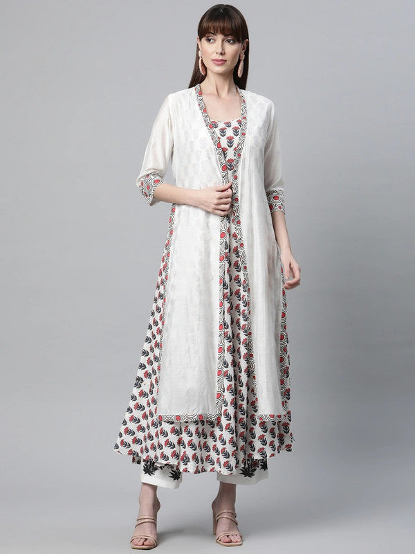 Women White Floral Printed Pure Cotton Kurta with Trousers!!